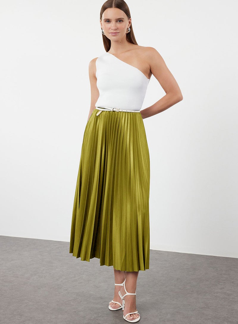 trendyol Oil Green Pleated Maxi Skirt - Image 1