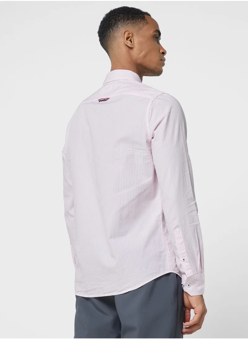 توماس سكوت Thomas Scott Men White Relaxed Striped Imported Casual Sustainable Shirt