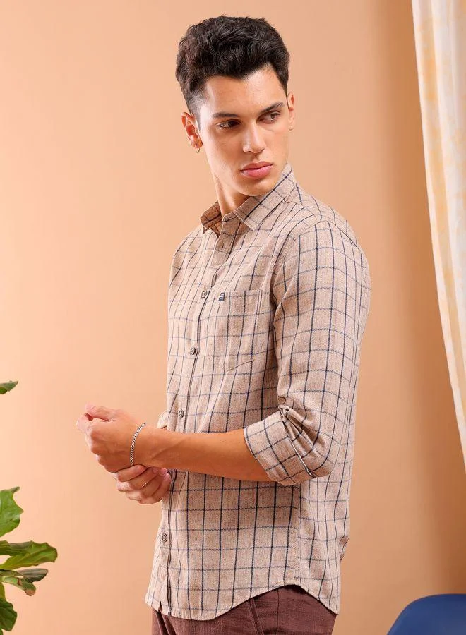 شركة المرآب الهندية Men Slim Fit Checkered Full Sleeves Cutaway Collar Casual Shirt