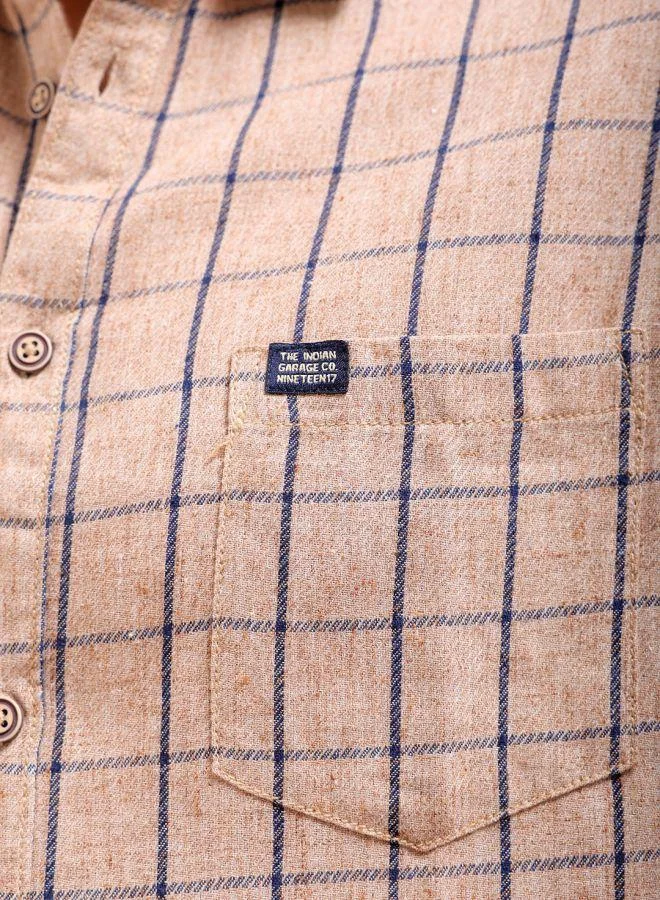 شركة المرآب الهندية Men Slim Fit Checkered Full Sleeves Cutaway Collar Casual Shirt