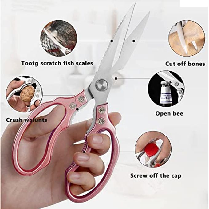 AWinjoy Kitchen Scissors, Heavy Duty Sharp Shears Dishwasher Safe, Rose Gold Cooking Accessories for Meat, Chicken, Fish, Poultry, Herb, Bread - Image 3