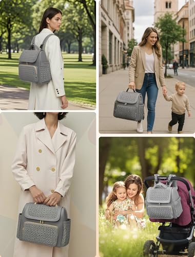 Awanhe Diaper Bag Backpack Baby Bag with Changing Pad Travel Waterproof Diaper Bag Tote Newborn Essentials Must Haves Luxury baby shower gifts for boys Girls Grey - Image 3