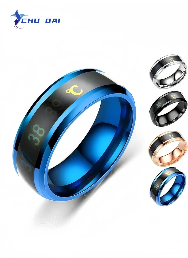 CHU DAI Smart Rings Temperature Monitor Celsius Digital Thermometer Body  Steel Band Finger Ring（Blue）  - Image 1