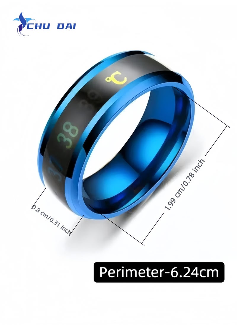 CHU DAI Smart Rings Temperature Monitor Celsius Digital Thermometer Body  Steel Band Finger Ring（Blue）  - Image 4