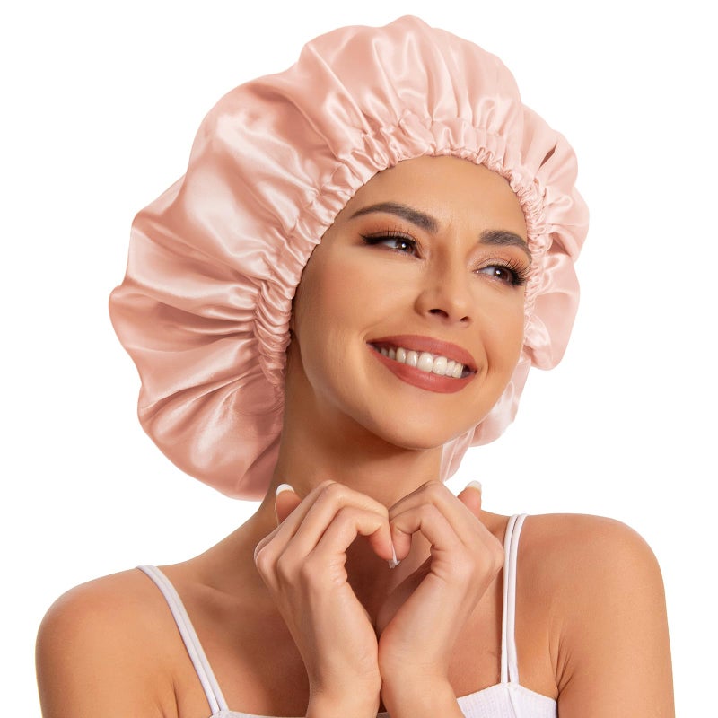 Edoneery Satin Bonnet Silk Bonnet Hair Bonnet for SleepingSlouchy Beanie Hat Satin Sleep Cap for Womens Natural  Curly HairPeach Beige