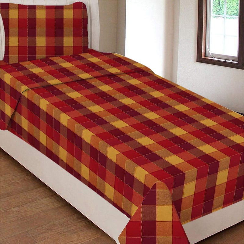 AIRWILL Cotton Self Designed Checks 200 GSM Single Bedsheet with 1 Pillow Cover (Red, Pack of 1 Set) - Image 4