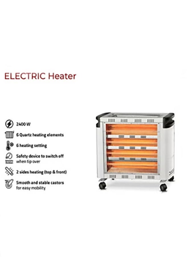 Arrow Quartz Heater with 4 Tubes | 2400W Power, Dual Sided Heating (Top & Front) | 6 Heating Settings | High Efficiency & Energy Saving Room Heater | Tip-Over Protection | Portable with Handle & Castor Wheels | Large-Scale Heating | Adjustable Thermostat & Rotary Control | RO-CP2600H - Image 2