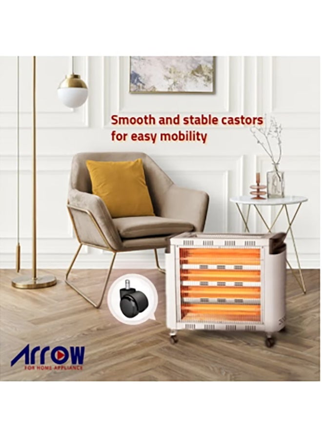 Arrow Quartz Heater with 4 Tubes | 2400W Power, Dual Sided Heating (Top & Front) | 6 Heating Settings | High Efficiency & Energy Saving Room Heater | Tip-Over Protection | Portable with Handle & Castor Wheels | Large-Scale Heating | Adjustable Thermostat & Rotary Control | RO-CP2600H - Image 3