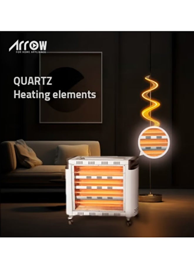 Arrow Quartz Heater with 4 Tubes | 2400W Power, Dual Sided Heating (Top & Front) | 6 Heating Settings | High Efficiency & Energy Saving Room Heater | Tip-Over Protection | Portable with Handle & Castor Wheels | Large-Scale Heating | Adjustable Thermostat & Rotary Control | RO-CP2600H - Image 4