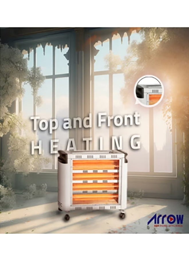 Arrow Quartz Heater with 4 Tubes | 2400W Power, Dual Sided Heating (Top & Front) | 6 Heating Settings | High Efficiency & Energy Saving Room Heater | Tip-Over Protection | Portable with Handle & Castor Wheels | Large-Scale Heating | Adjustable Thermostat & Rotary Control | RO-CP2600H - Image 5