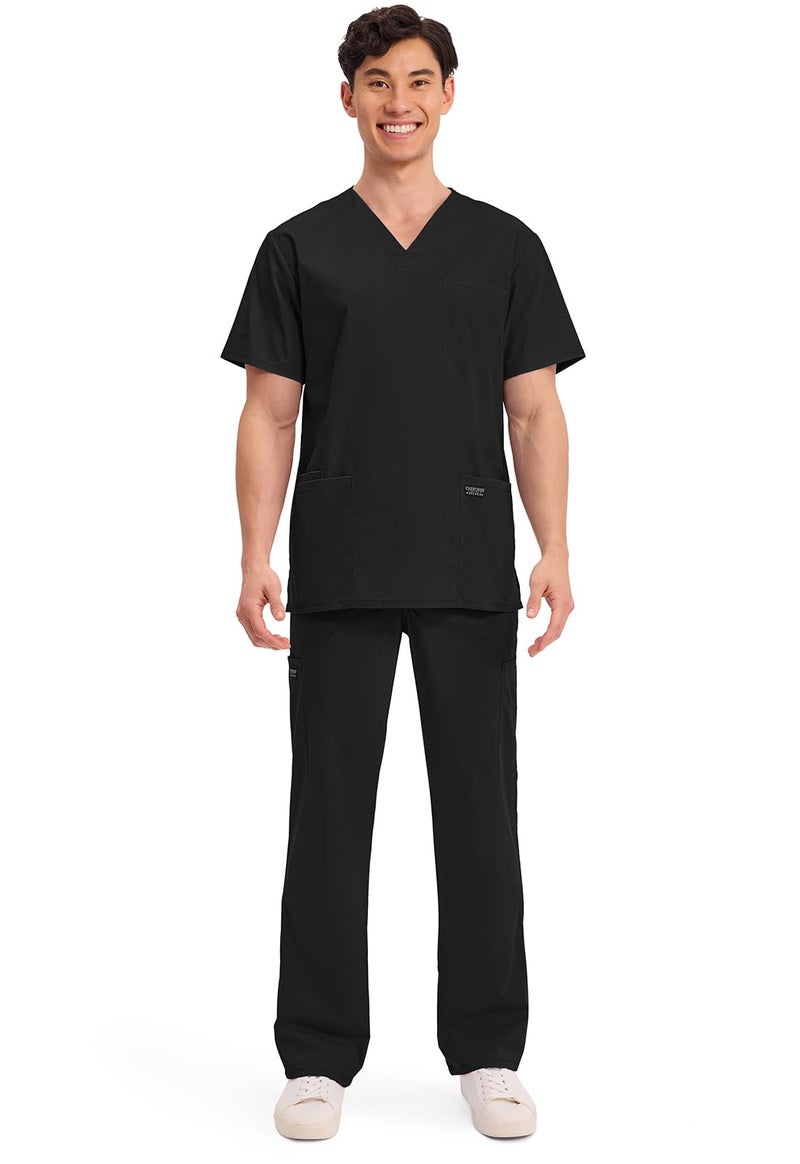 Cherokee Men's V-Neck Top Traditional fit with 4 Pockets, Ultra Soft, Durable, Fade Resistant, 2-Way Stretch Fabric Plus Size - WW695, 2XL, Black - Image 5