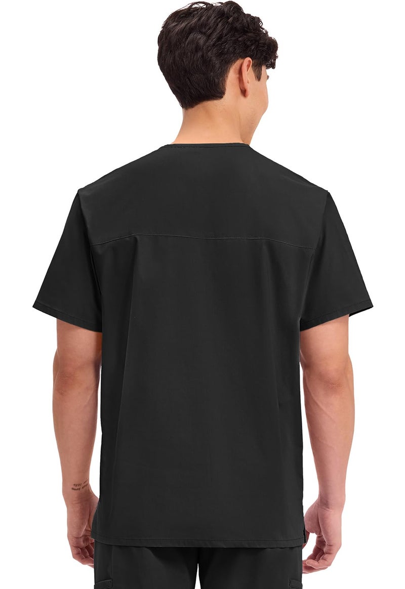 Cherokee Men's V-Neck Top Traditional fit with 4 Pockets, Ultra Soft, Durable, Fade Resistant, 2-Way Stretch Fabric Plus Size - WW695, 2XL, Black - Image 3