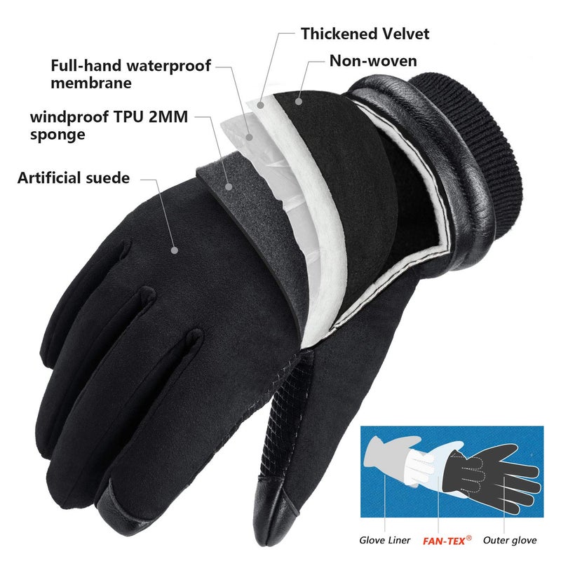 OZERO Winter Gloves for Men Waterproof and Touch Screen Fingers Insulated Cotton Warm in Cold Weather Black Large - Image 3