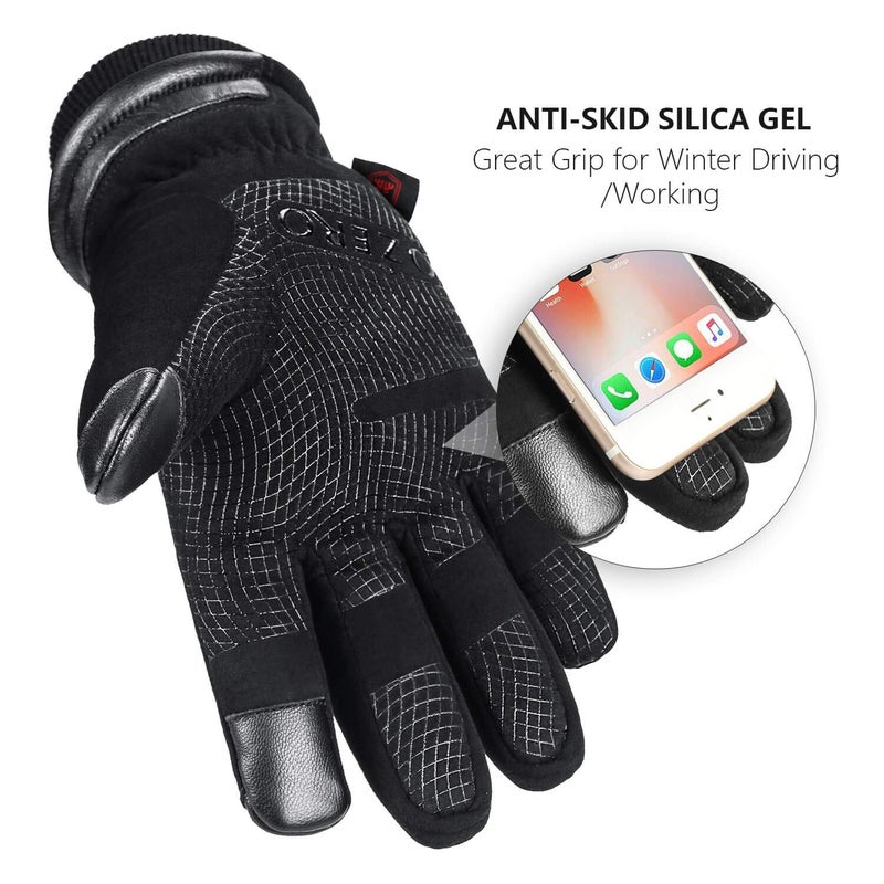 OZERO Winter Gloves for Men Waterproof and Touch Screen Fingers Insulated Cotton Warm in Cold Weather Black Large - Image 5