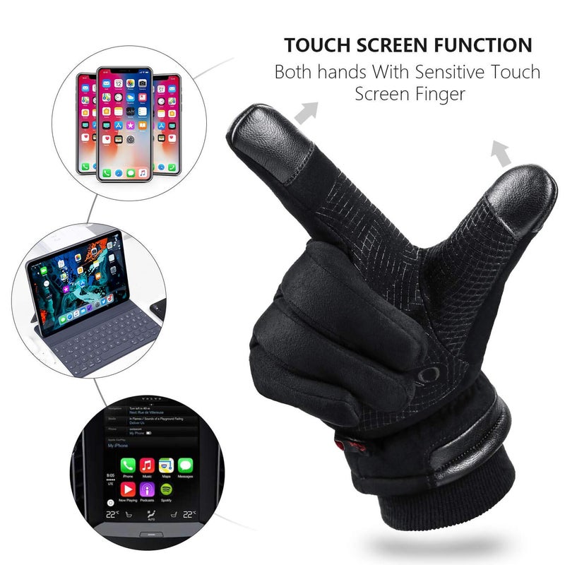 OZERO Winter Gloves for Men Waterproof and Touch Screen Fingers Insulated Cotton Warm in Cold Weather Black Large - Image 4