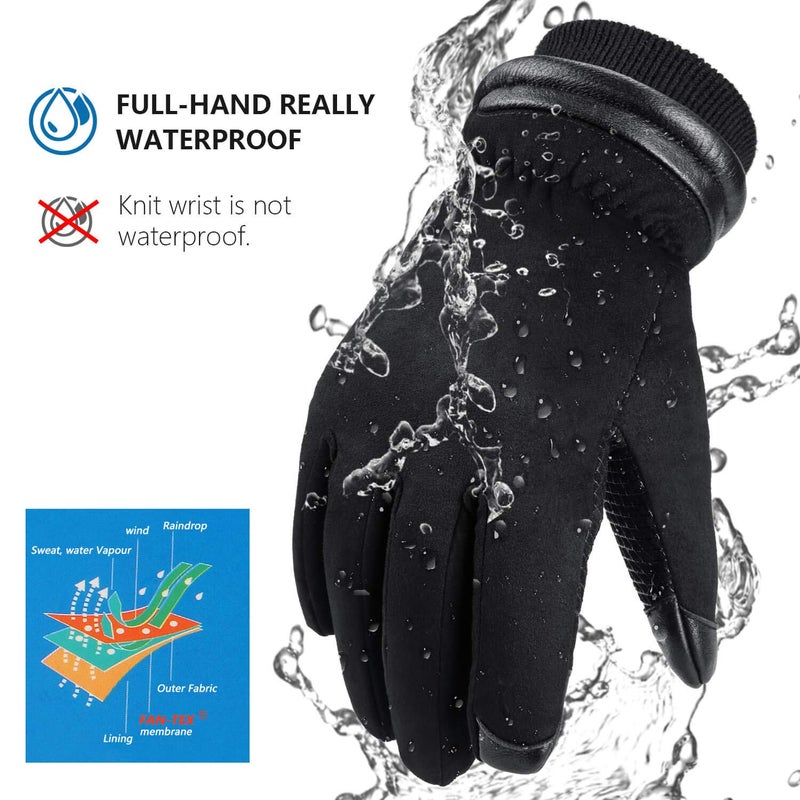 OZERO Winter Gloves for Men Waterproof and Touch Screen Fingers Insulated Cotton Warm in Cold Weather Black Large - Image 2