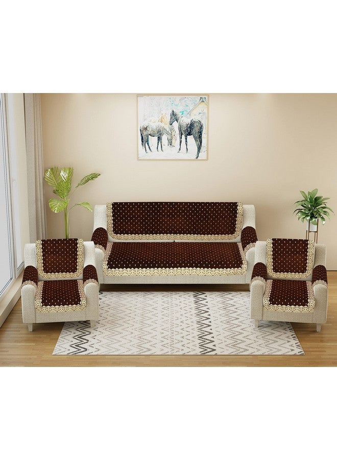 Dazzling DECOR Velvet Sofa Cover with Arm Covers Set of 5 Seater - Premium Sofa Covers 3 Seater and 2 Seater Full Cover Set for Couch Seat - Heavy Fabric Sofa Slip Back Protector, 2801_Brown - Image 1