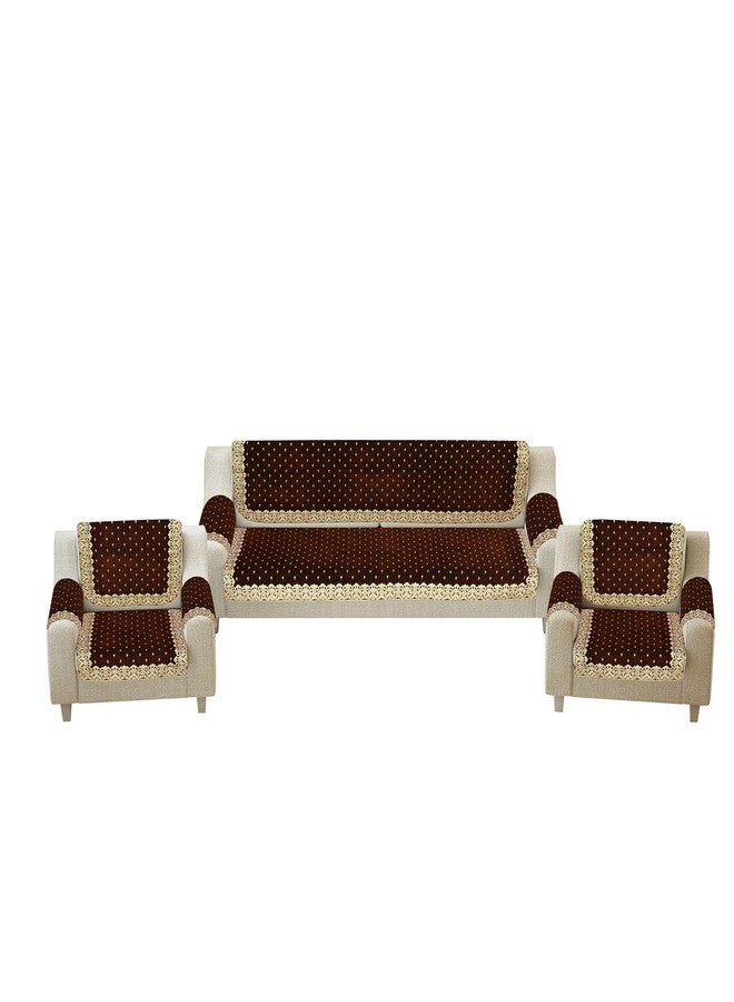 Dazzling DECOR Velvet Sofa Cover with Arm Covers Set of 5 Seater - Premium Sofa Covers 3 Seater and 2 Seater Full Cover Set for Couch Seat - Heavy Fabric Sofa Slip Back Protector, 2801_Brown - Image 2