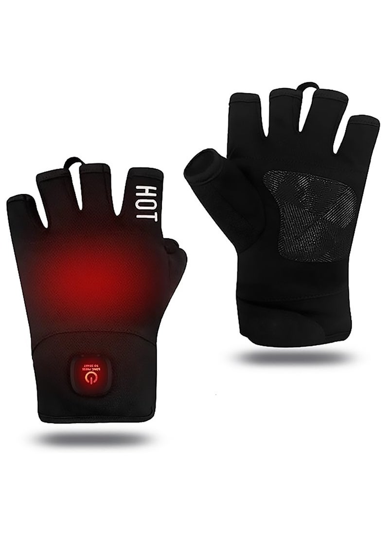 Generic - USB Heated Fingerless Gloves Touchscreen Winter RidingBlack (without plug) Black (without plug) - Image 1