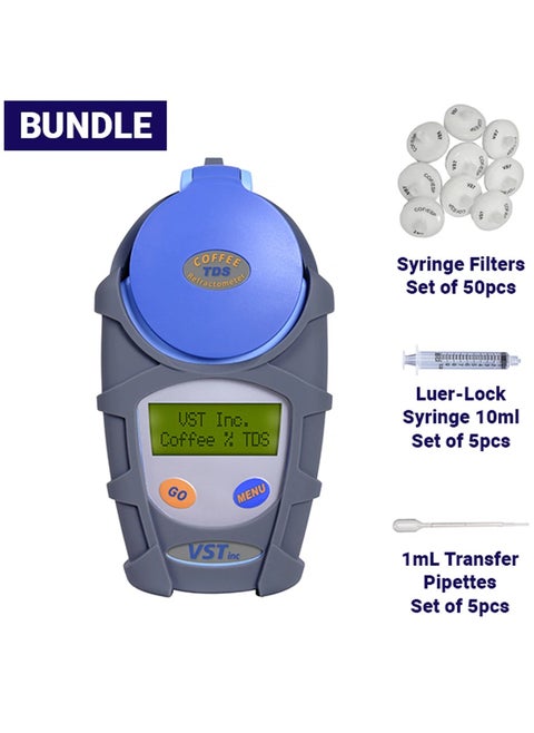 LAB Coffee III Refractometer with integrated auto-ranging Coffee TDS Scale, Luer-Lock Syringe, Syringe Filters, Pipettes - Bundle