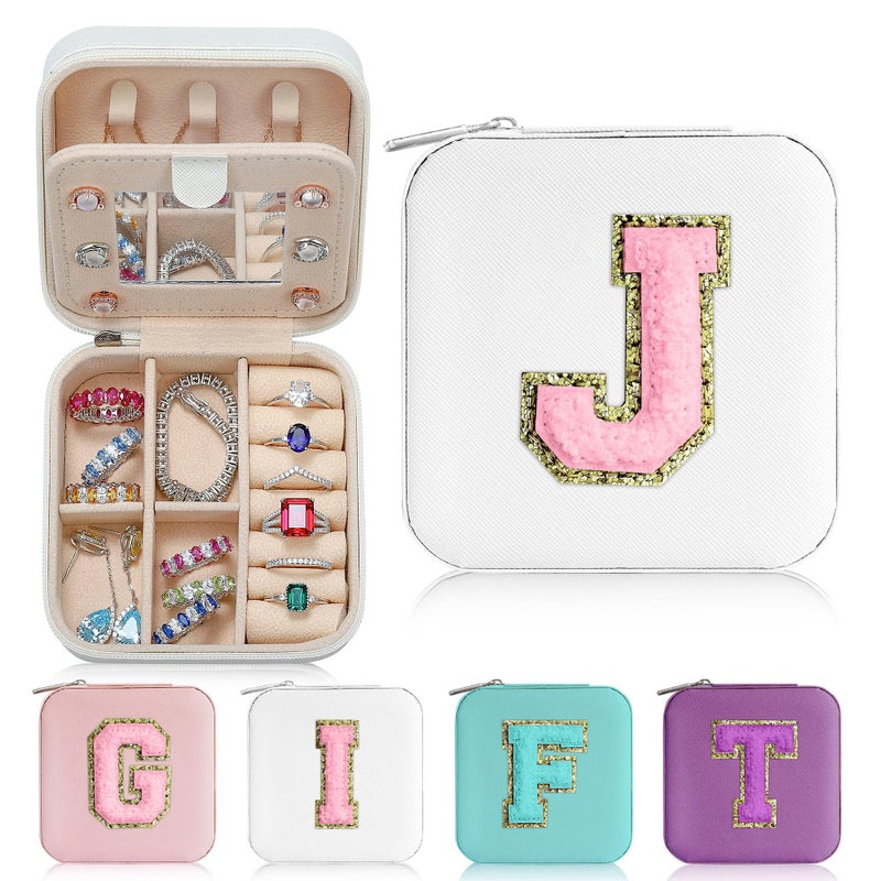 Parima Travel Jewelry Organizer Box for Girls Women Personalized Jewelry Boxes Necklace Earring Ring Box Letter J White