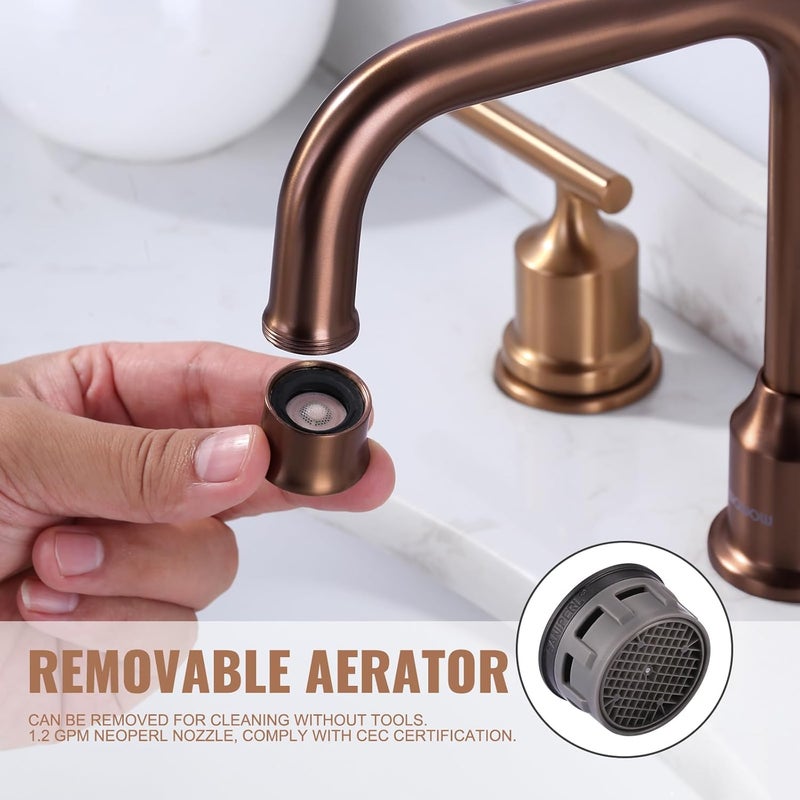 WOWOW Widespread Bathroom Faucet 3 Holes Bathroom Sink Faucet 2 Handle Vanity Faucet with Pop up Drain and Supply Lines Farmhouse Basin Tap 8 Inch Rose Gold - Image 3
