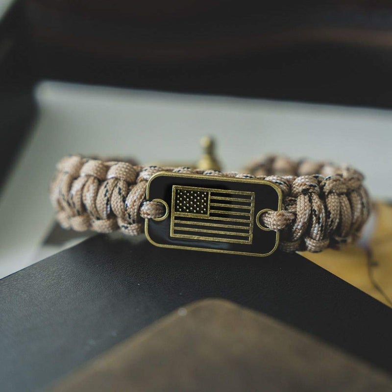 iHeartDogs Hero Company Camo Paracord Bracelet - Tactical Survival Bracelet for Men with Bronze USA Flag - Helps Pair Military Veterans with a Companion Dog - Image 2