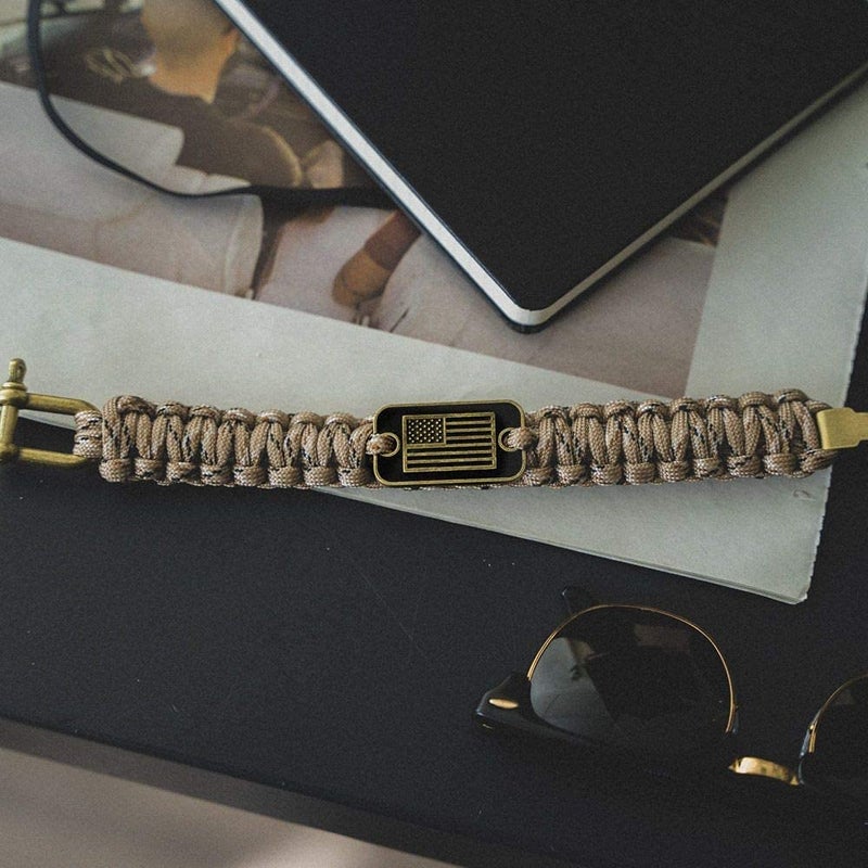 iHeartDogs Hero Company Camo Paracord Bracelet - Tactical Survival Bracelet for Men with Bronze USA Flag - Helps Pair Military Veterans with a Companion Dog - Image 5