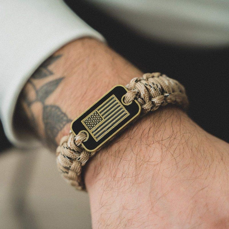 iHeartDogs Hero Company Camo Paracord Bracelet - Tactical Survival Bracelet for Men with Bronze USA Flag - Helps Pair Military Veterans with a Companion Dog - Image 3
