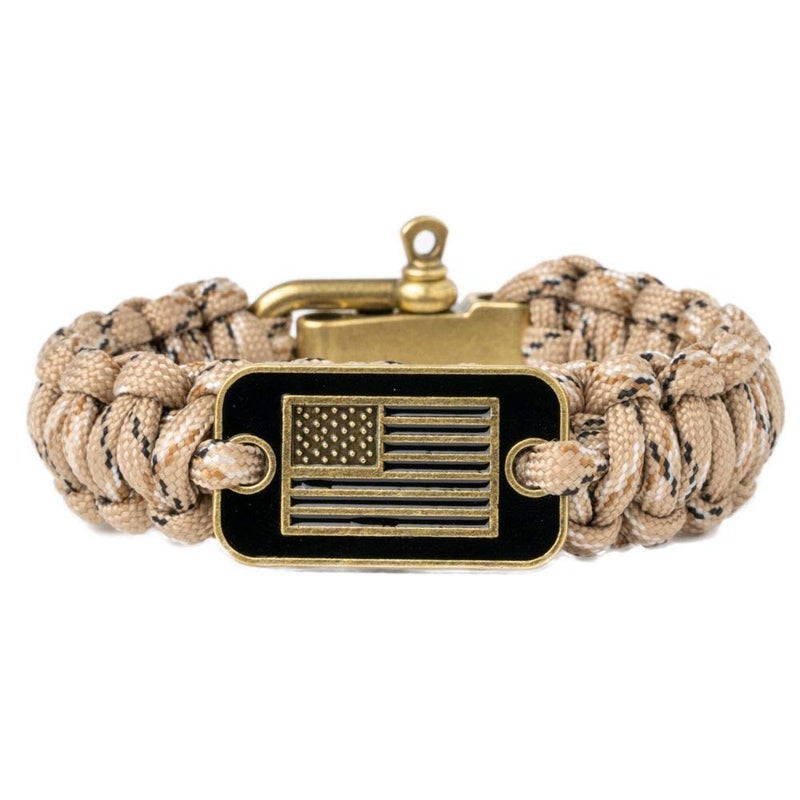 iHeartDogs Hero Company Camo Paracord Bracelet - Tactical Survival Bracelet for Men with Bronze USA Flag - Helps Pair Military Veterans with a Companion Dog - Image 1