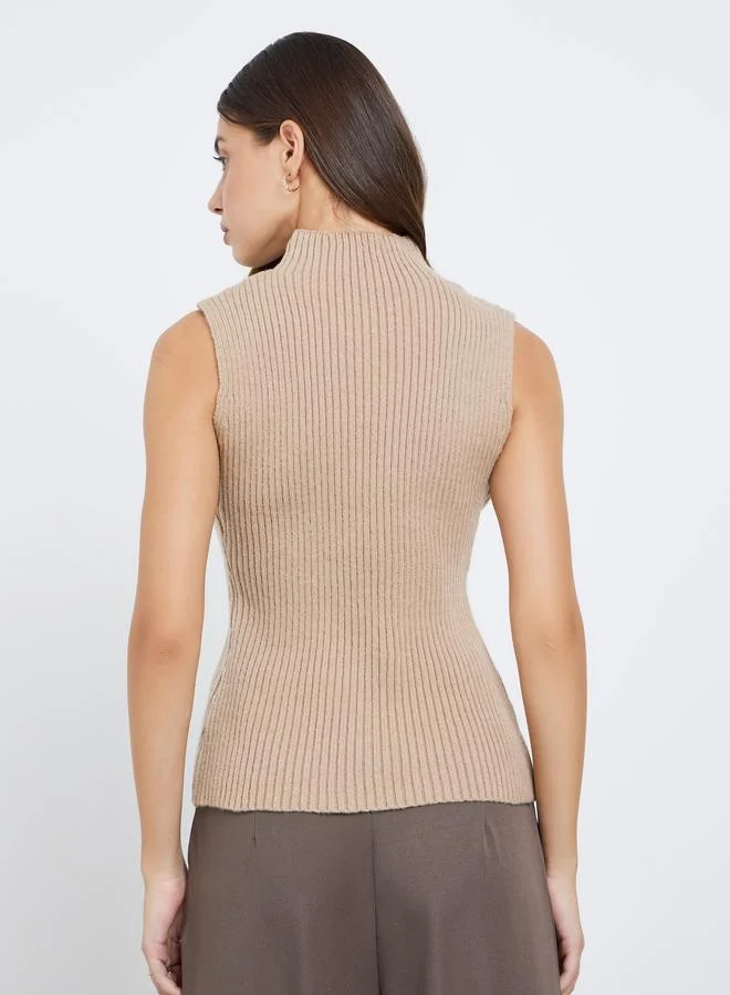 Take Two  Take Two Beige Ribbed Mock Neck Sweater for Women | Best Price UAE
