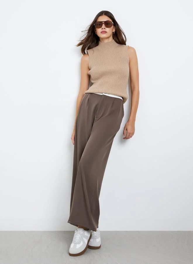 Take Two Take Two Beige Ribbed Mock Neck Sweater