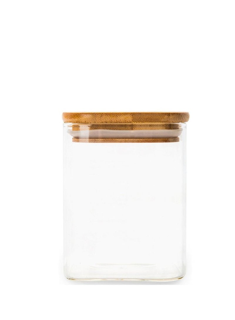 Homesmiths Honey Bee 200ML Multipurpose Airtight Square Glass with Bamboo Lid For Kitchen & Pantry - Image 2