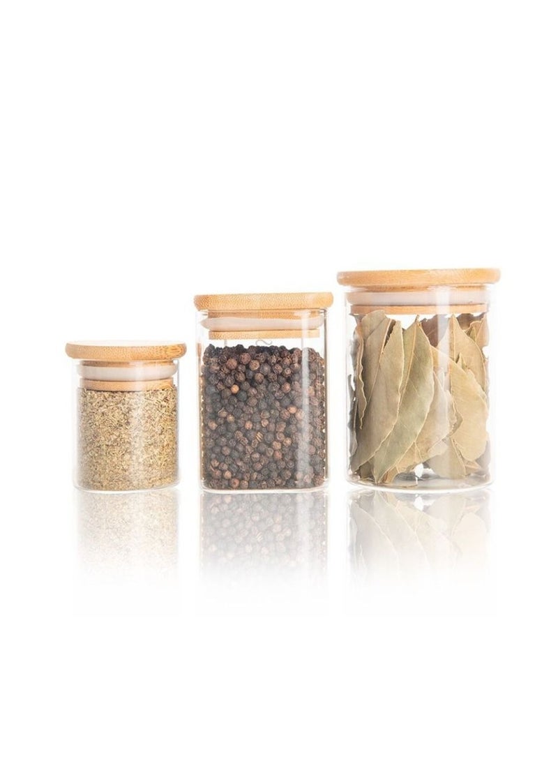 Homesmiths Honey Bee 200ML Multipurpose Airtight Square Glass with Bamboo Lid For Kitchen & Pantry - Image 3