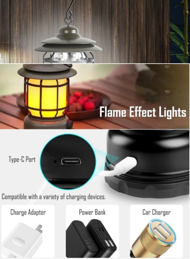 Generic Rechargeable Camping  Atmosphere Decorative Chandelier Lantern Garden Flame Decorative Table Lamp  Led Light With Hook Dimmable Vintage Style,Portable Waterproof Camping Light For Indoor/Outdoor Use  - Image 3