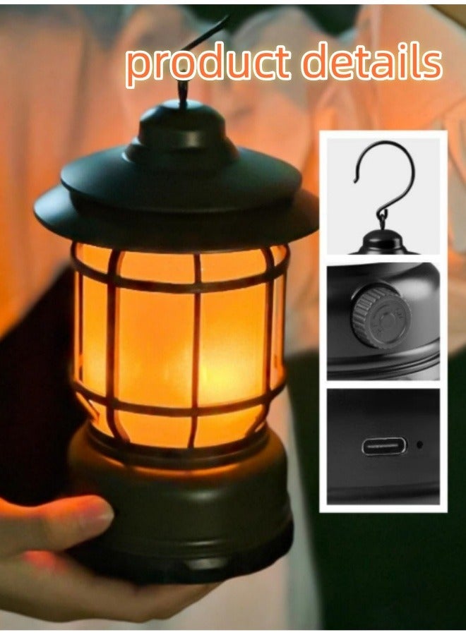 Generic Rechargeable Camping  Atmosphere Decorative Chandelier Lantern Garden Flame Decorative Table Lamp  Led Light With Hook Dimmable Vintage Style,Portable Waterproof Camping Light For Indoor/Outdoor Use  - Image 5