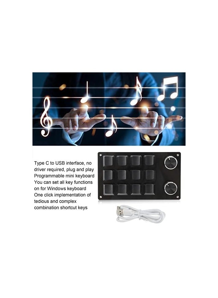 erorex One Handed Programmable Mechanical Keyboard, 12 Keys RGB Programmable Macro Keyboard with Knob Plug and Play Multifunctional Mechanical Gaming Keypad Function Keypad for Windows(full black) - Image 4