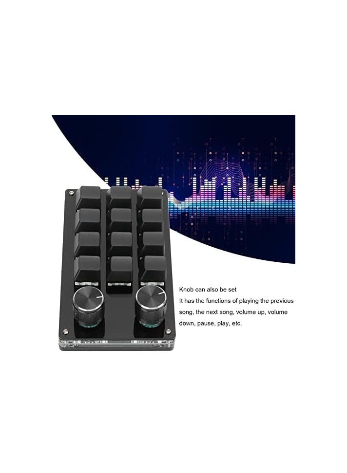 erorex One Handed Programmable Mechanical Keyboard, 12 Keys RGB Programmable Macro Keyboard with Knob Plug and Play Multifunctional Mechanical Gaming Keypad Function Keypad for Windows(full black) - Image 3