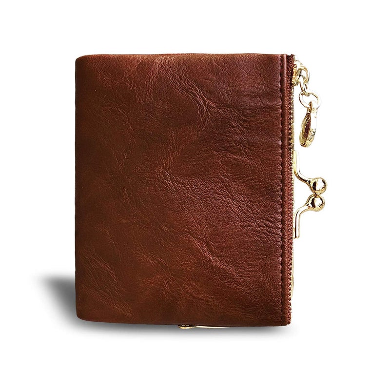 AOXONEL Womens Wallet Small Rfid Ladies Compact Bifold Leather Vintage Coin Purse With Zipper and Kiss Lock (Brown) - Image 4