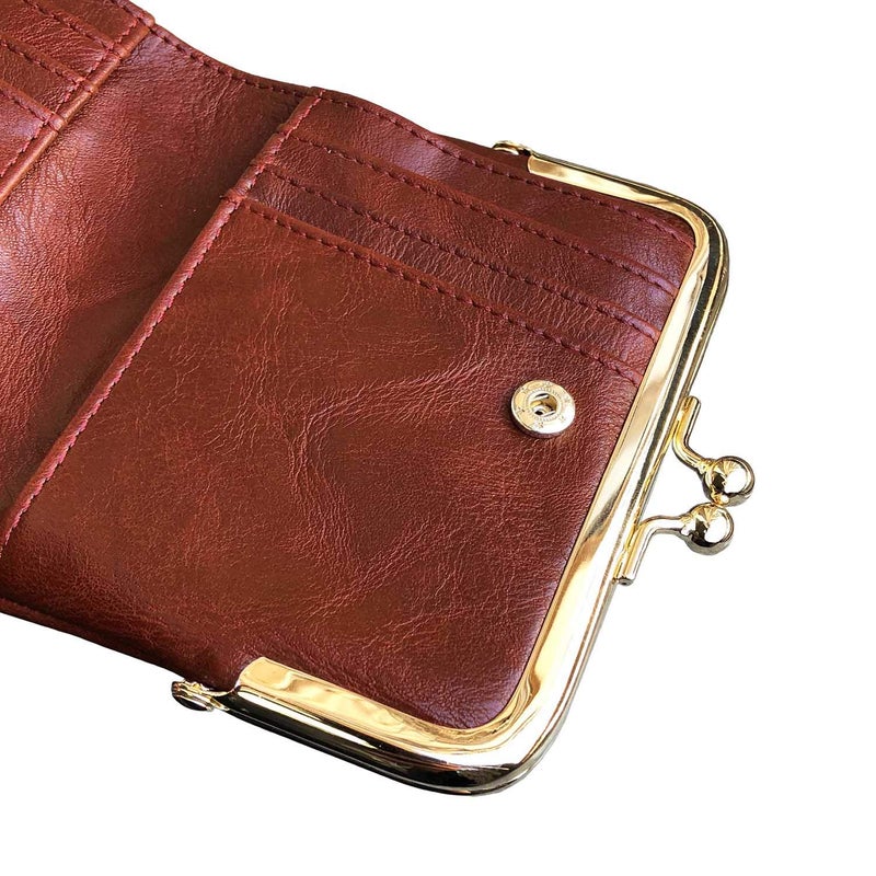 AOXONEL Womens Wallet Small Rfid Ladies Compact Bifold Leather Vintage Coin Purse With Zipper and Kiss Lock (Brown) - Image 5