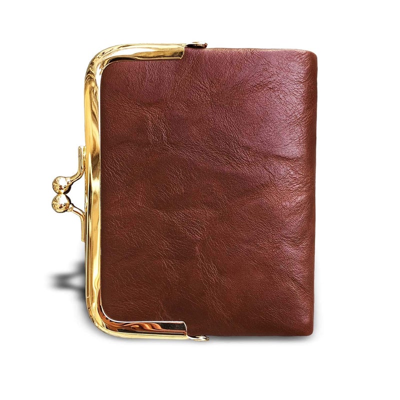 AOXONEL Womens Wallet Small Rfid Ladies Compact Bifold Leather Vintage Coin Purse With Zipper and Kiss Lock (Brown) - Image 3