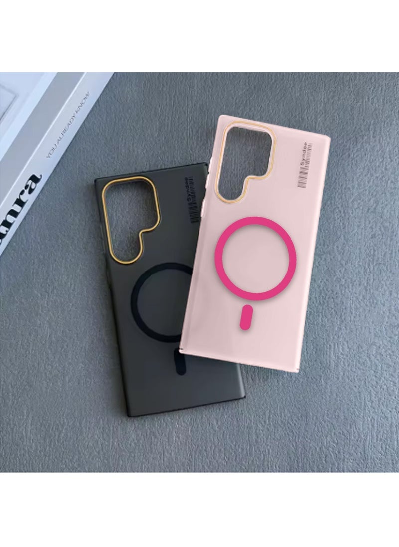 Ultra Thin Frosted Matte Magnetic MagSafe Case for Samsung Galaxy S25 Ultra 2025 – Slim, Smooth, Anti-Fingerprint with Neon Design Camera Lens Protector - Frosted Pink