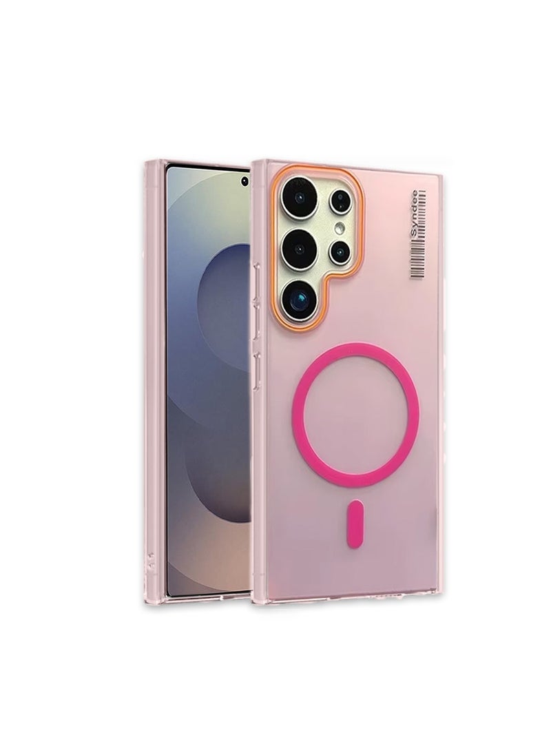 Techie Ultra Thin Frosted Matte Magnetic MagSafe Case for Samsung Galaxy S25 Ultra 2025 – Slim, Smooth, Anti-Fingerprint with Neon Design Camera Lens Protector - Frosted Pink  - Image 1