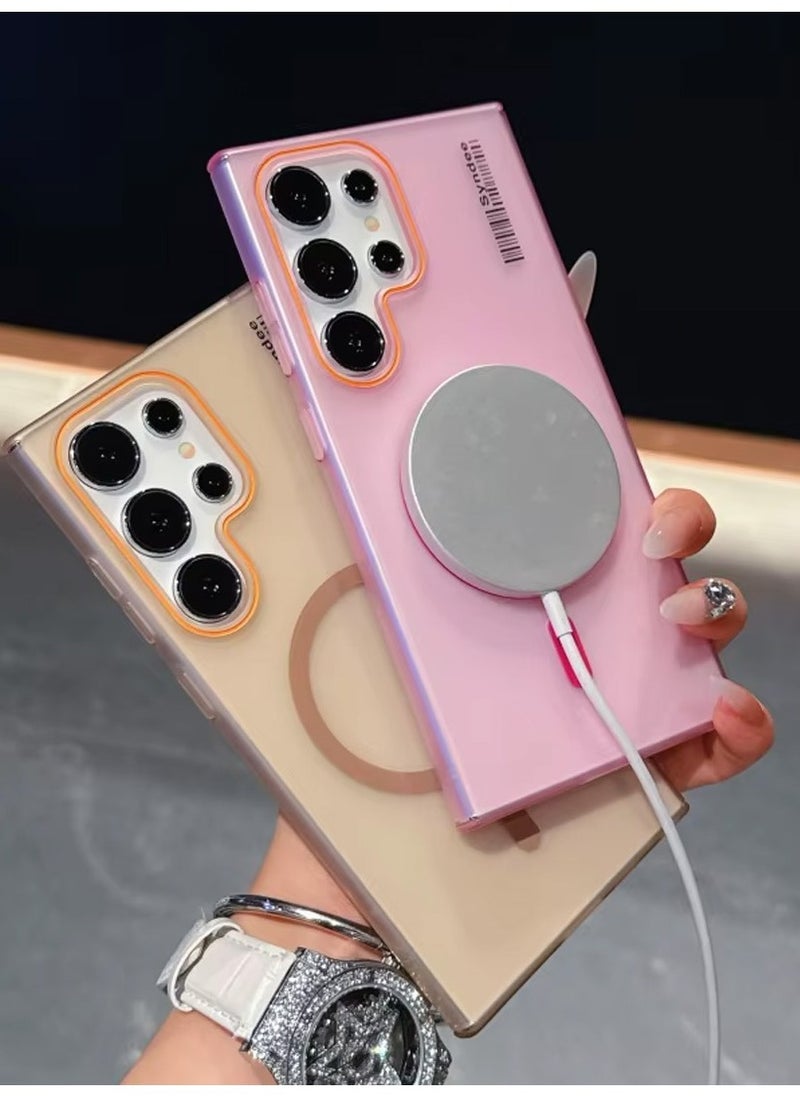 Techie Ultra Thin Frosted Matte Magnetic MagSafe Case for Samsung Galaxy S25 Ultra 2025 – Slim, Smooth, Anti-Fingerprint with Neon Design Camera Lens Protector - Frosted Pink  - Image 4