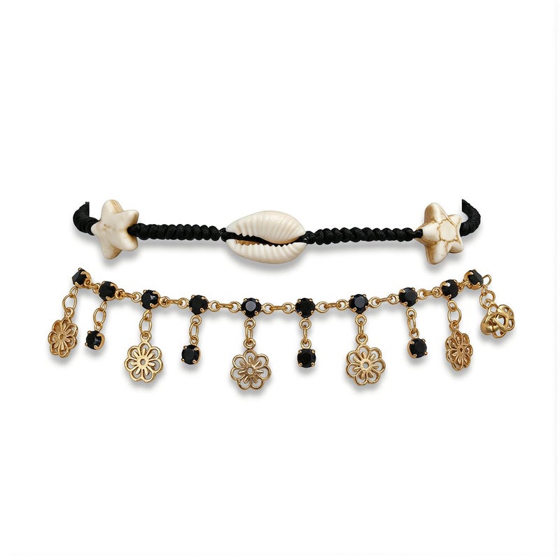 Ankle Bracelet Wide Size Adjustment Unisex Most Ankle Size Fit Leaf Charm Foot Jewelry - Image 1