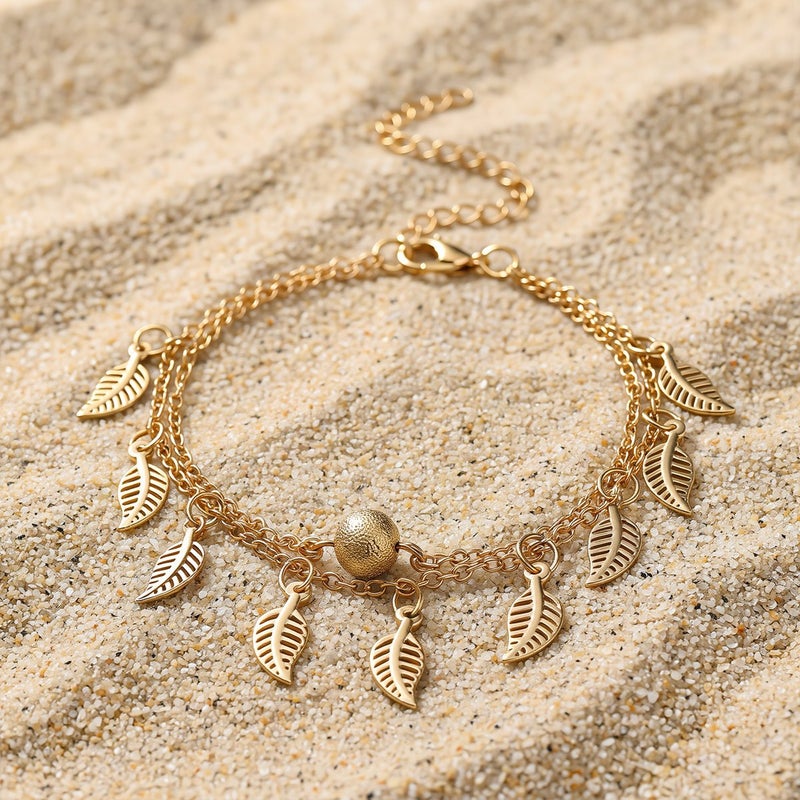 Ankle Bracelet Wide Size Adjustment Unisex Most Ankle Size Fit Leaf Charm Foot Jewelry - Image 3
