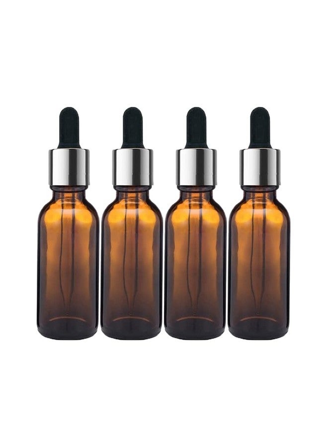 PHARCOS Amber Glass Bottle with Euro Dropper for Essential Oil, DIY Beauty care with Silver ring + Black Silicone Teat, Leak Proof, Reusable, Refillable. 10ML - Pack of 4 - Image 1