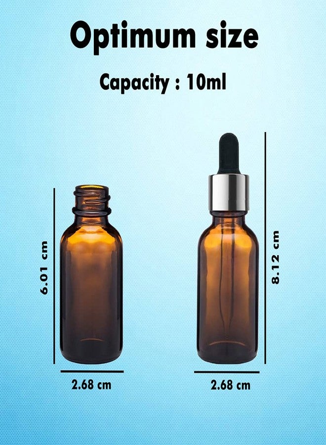 PHARCOS Amber Glass Bottle with Euro Dropper for Essential Oil, DIY Beauty care with Silver ring + Black Silicone Teat, Leak Proof, Reusable, Refillable. 10ML - Pack of 4 - Image 4