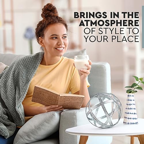 Everydecor Metal Decorative Sphere for Home Decor - Distressed Galvanized Bands, Hand Painted, Modern Decorative Balls for Living Room, Bedroom, Kitchen, Bathroom, Office Table Orbs for Centerpiece - Image 2