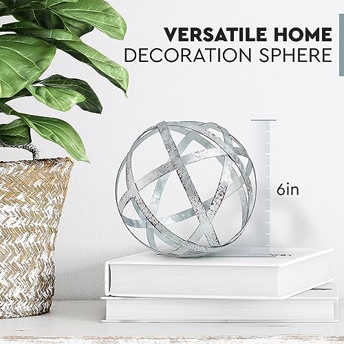 Everydecor Metal Decorative Sphere for Home Decor - Distressed Galvanized Bands, Hand Painted, Modern Decorative Balls for Living Room, Bedroom, Kitchen, Bathroom, Office Table Orbs for Centerpiece - Image 3
